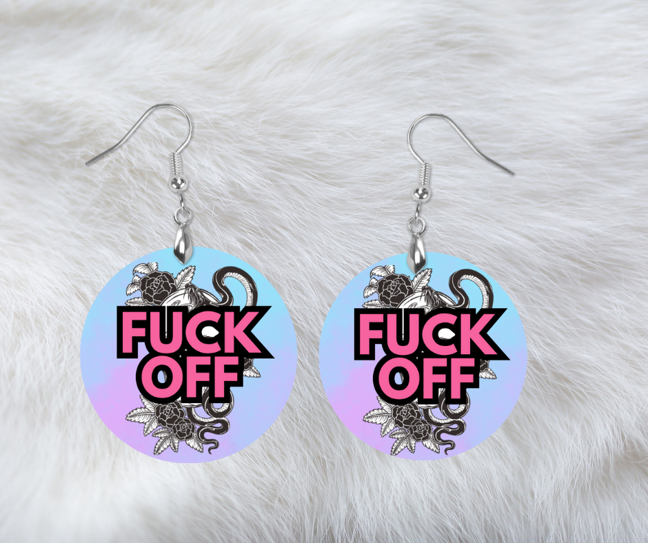 Fuck off (skull & snakes) round earrings