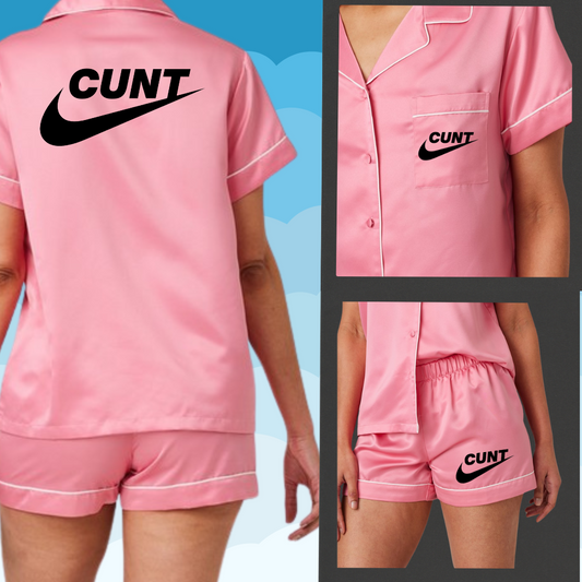 Cunt Tick Satin Style Pyjama set - Dusty Pink