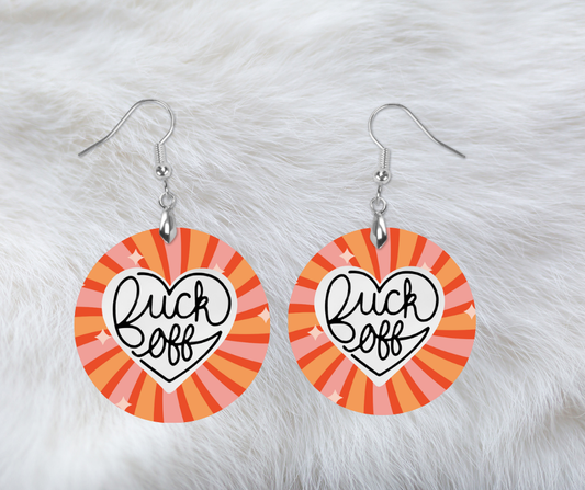 Fuck off (heart) round earrings